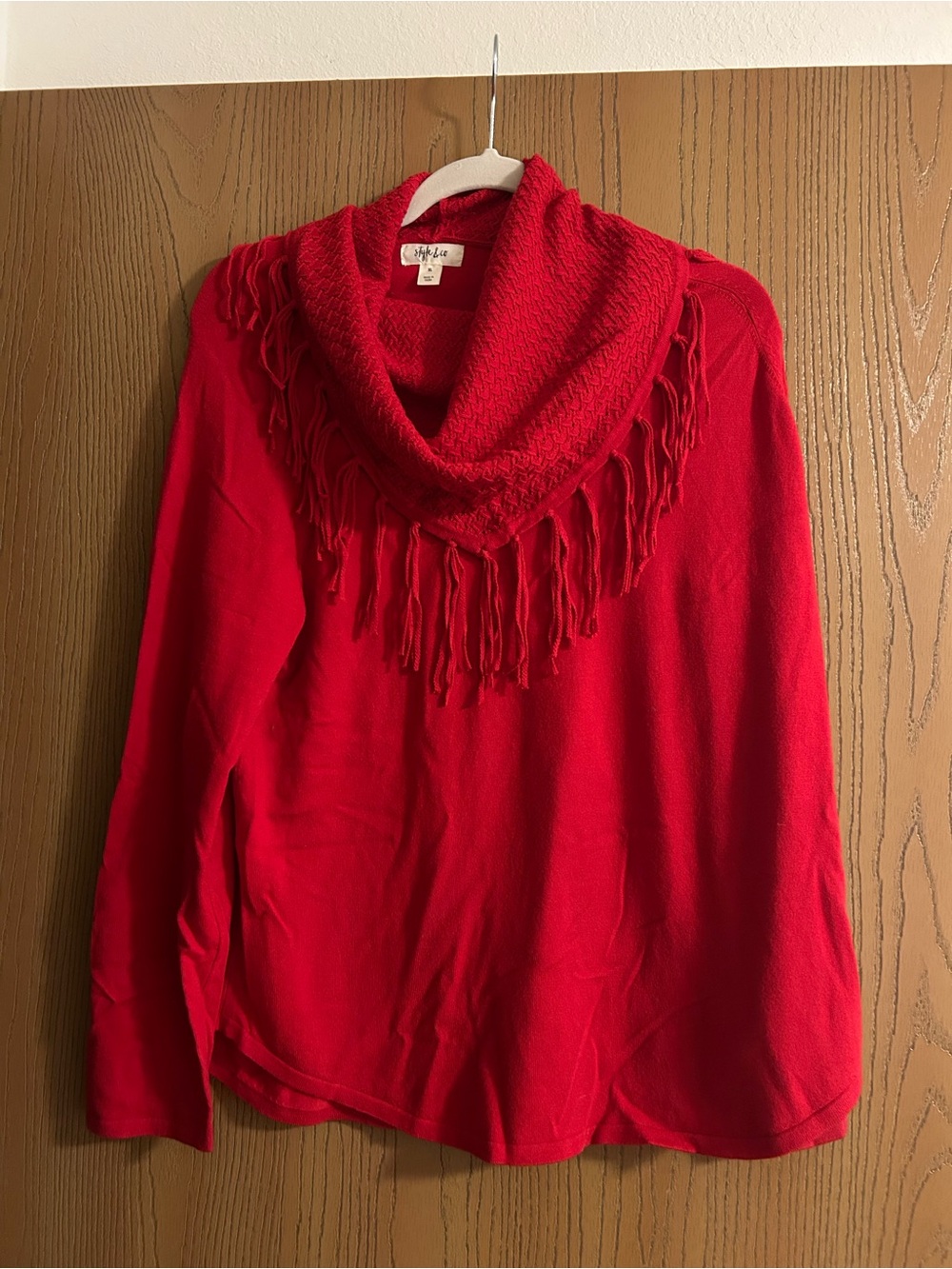 Style & Co Bright Red Women's Fringe Cowl Neck Sweater XL